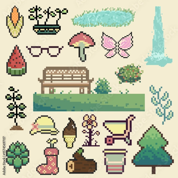 Fototapeta nature objects retro pixel art