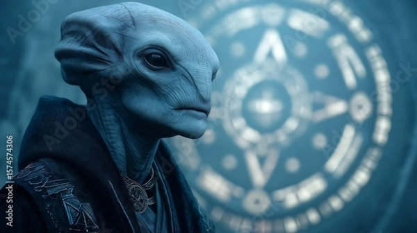 Fototapeta Cinematic 3D Illustrations of Extraterrestrial Life, Mysterious Aliens, and Futuristic UFO Spaceships in Dark Atmospheric Sci-Fi Worlds for Concept Art, Posters, and Digital Storytelling