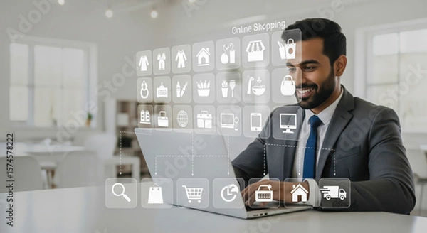 Fototapeta Businessman Shopping Online Using Digital Interface