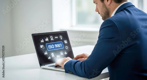 Fototapeta Businessman Working On Iso 9001 Quality Management System