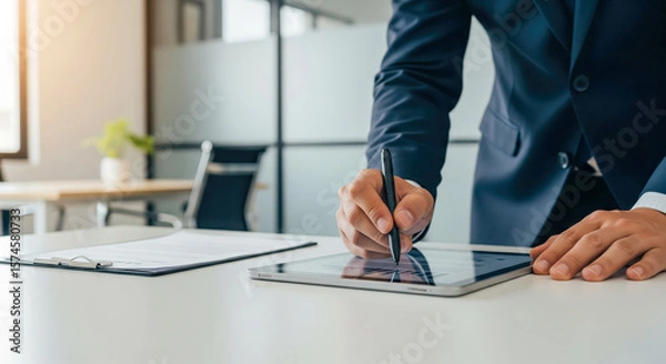 Fototapeta Businessman Using Digital Tablet For Work Tasks