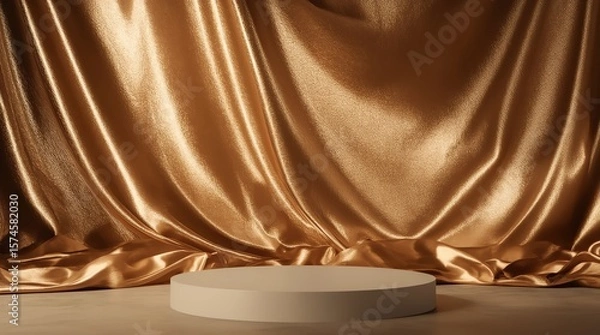 Fototapeta Gold product background stand or podium pedestal on luxury advertising display with blank backdrops. 3D rendering 