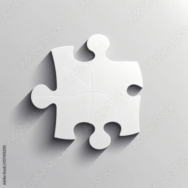 Fototapeta Unique white puzzle piece resting against a smooth gray background in a modern and minimalist design setting