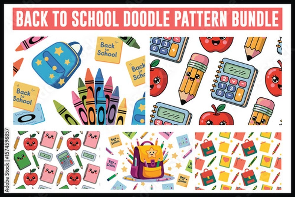 Obraz Back to School Doodle Pattern Set