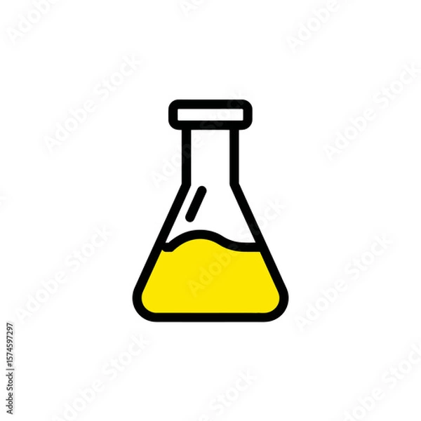 Obraz Yellow liquid boils inside glass flask laboratory test