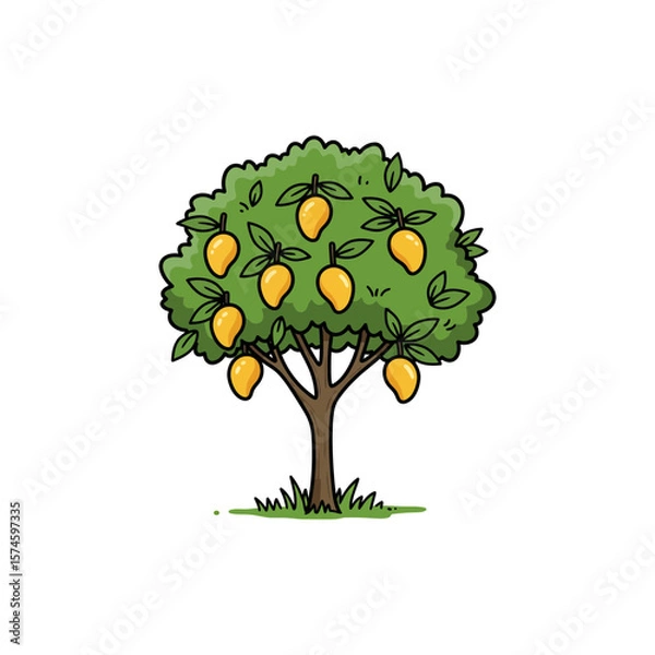 Fototapeta Colorful Icon of Wild Mango Tree with Dense Canopy and No White Fill