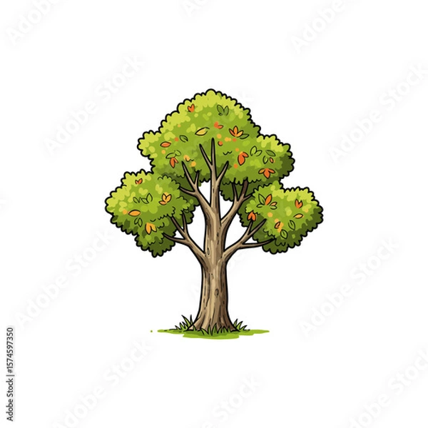 Fototapeta Colorful Icon of White Sycamore Tree with Mottled Bark and No White Elements