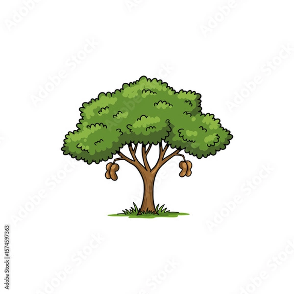 Fototapeta Colorful Icon of Wild Tamarind Tree with Fern-like Leaves and No White Color