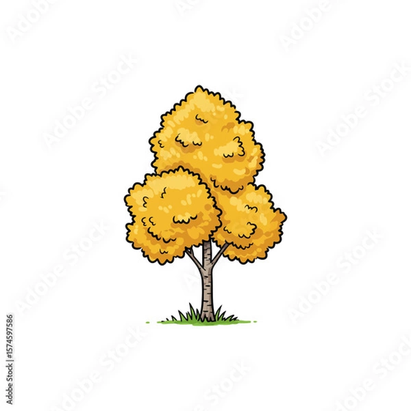 Fototapeta Colorful Icon of Yellow Birch Tree with Bright Bark and No White Fill