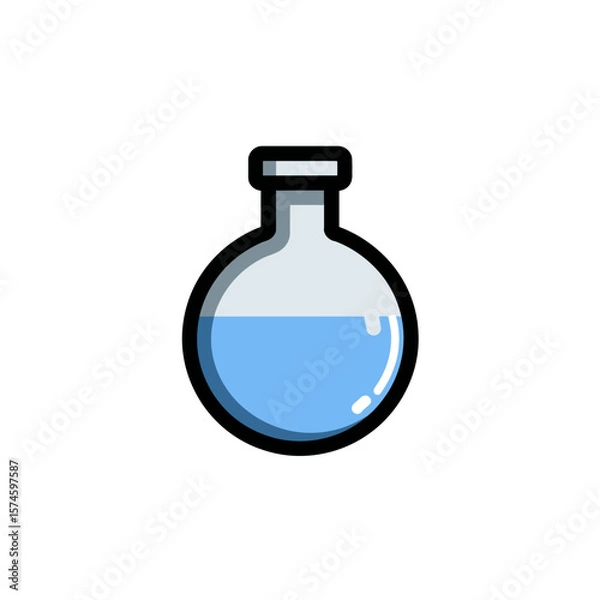 Obraz Blue liquid filling lab flask science experiment isolated