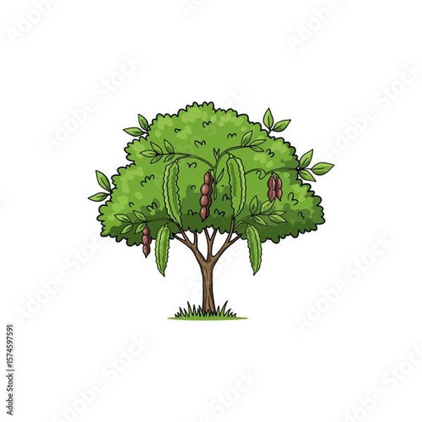 Fototapeta Colorful Icon of Winged Bean Tree with Climbing Vines and No White Elements