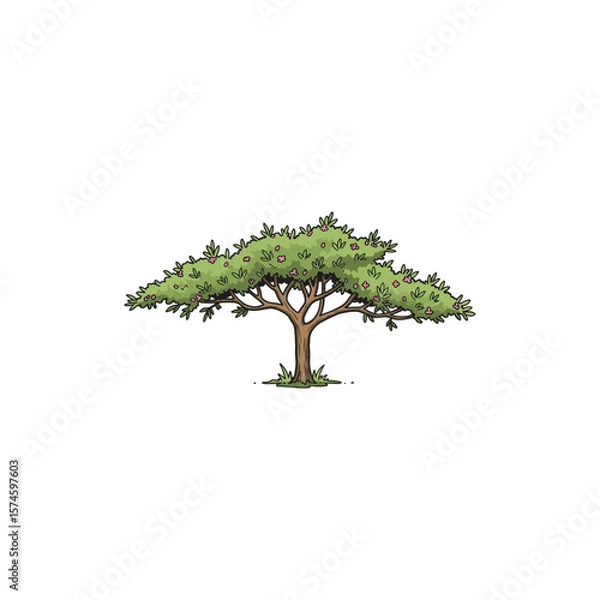 Fototapeta Colorful Icon of Wild Tamarix Tree with Feathery Leaves and No White Fill
