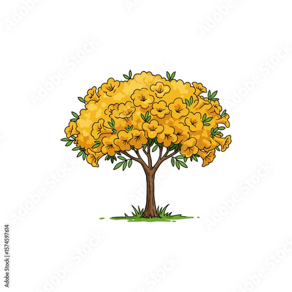 Fototapeta Colorful Icon of Yellow Trumpet Tree with Bloom Clusters and No White Fill