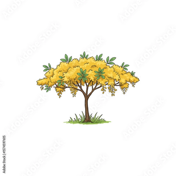 Fototapeta Colorful Icon of Yellow Poui Tree with Trumpet Blooms and No White Elements