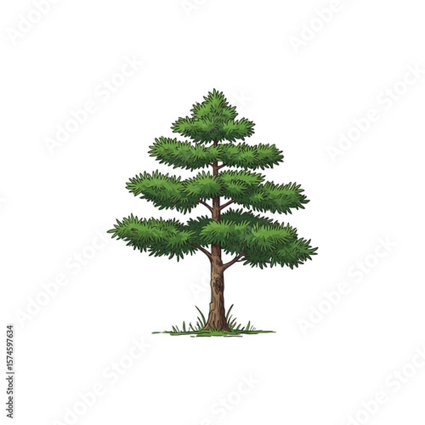 Fototapeta Colorful Icon of Wollemi Pine Tree with Fern-Like Fronds and No White Fill