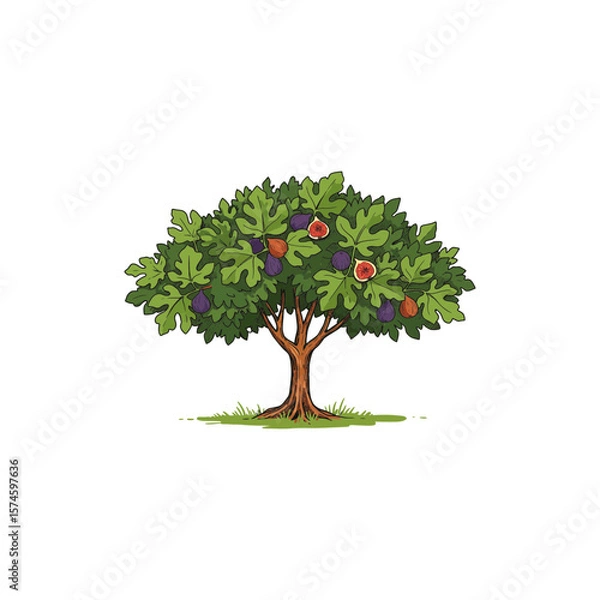 Fototapeta Colorful Icon of Wild Fig Tree with Broad Leaves and No White Color