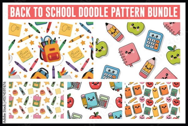 Obraz Back to School Doodle Pattern Set