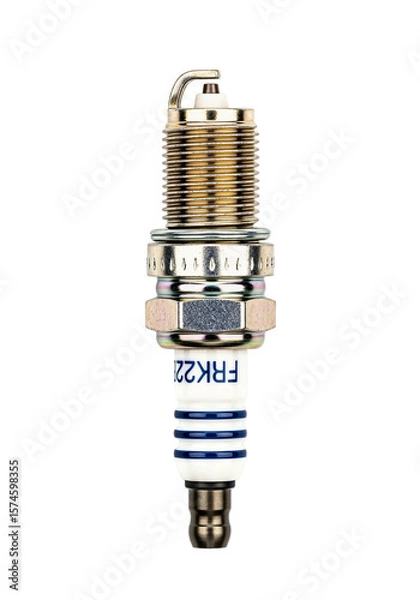 Fototapeta A spark plug with a metallic body and white insulator, displayed on a transparent background. The spark plug is designed for automotive engines.
