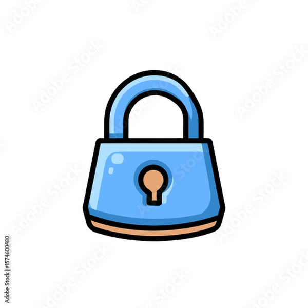 Obraz Blue padlock protects assets cartoon styled isolated design
