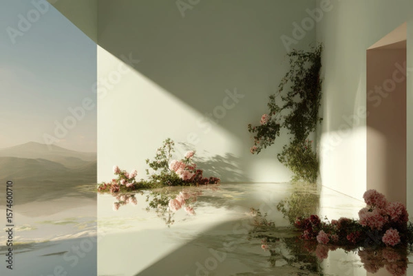 Fototapeta photorealistic ultraminimalist scene showcasing elegance of simplicity in nature featuring soft colors and