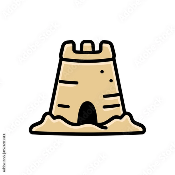 Obraz Sandcastle icon stands tall beach sandy seaside drawing summer simple