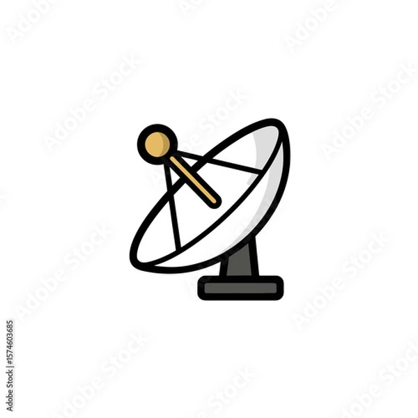 Obraz Cartoon satellite transmits signals isolated white background communication