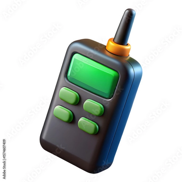 Fototapeta Black Walkie Talkie with Green Buttons and Green Screen 3D Rendered on Transparent Backdrop