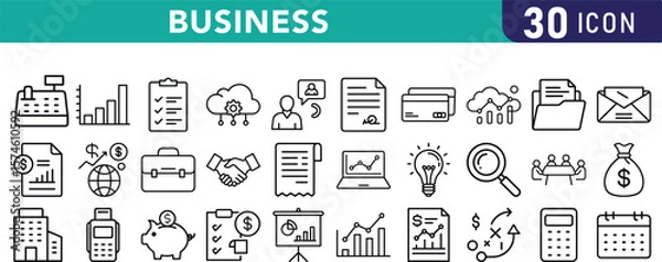 Obraz Vector art of a collection of 30 business and finance icons