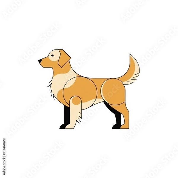 Fototapeta Stylized Golden Retriever Dog Illustration in Geometric Shapes, Side Profile