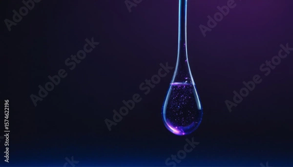 Obraz Hypnotic glowing droplet with purple energy sparks, eye-catching sci-fi effect, eye-catching marketing visual for tech and cosmetic advertisements
