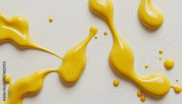 Obraz Bold yellow paint splashes on clean white surface, eye catching contrast ideal for advertising, eye catching visuals for fashion or product packaging