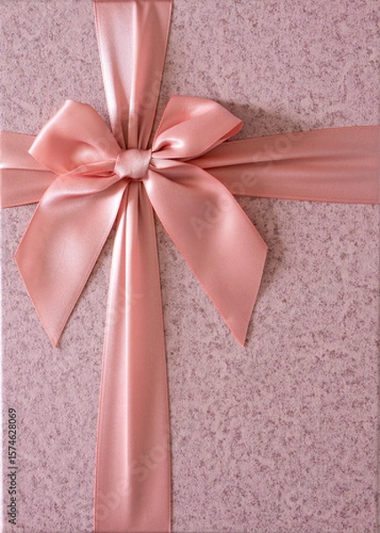 Obraz Elegant gift with soft pink bow close-up shot from above