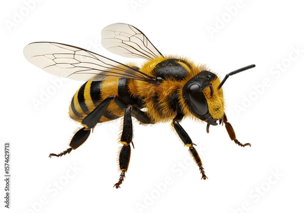 Fototapeta High-Resolution 3D Render of a Honeybee in Flight, Detailed Texture, Black Background, Scientific Illustration, Nature, Insect, Pollination, Close-up, Macro Photography, Realistic, Studio Shot.
