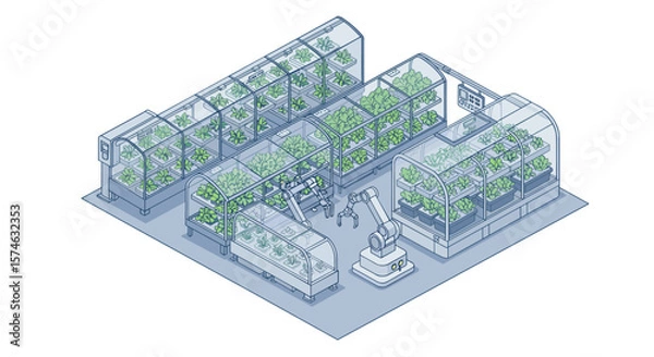Fototapeta Futuristic isometric indoor hydroponic farm with robotic automation