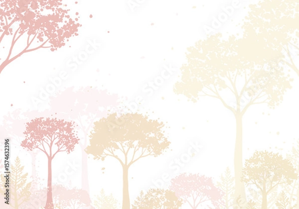 Fototapeta Soft pastel trees on light background in minimalist style  