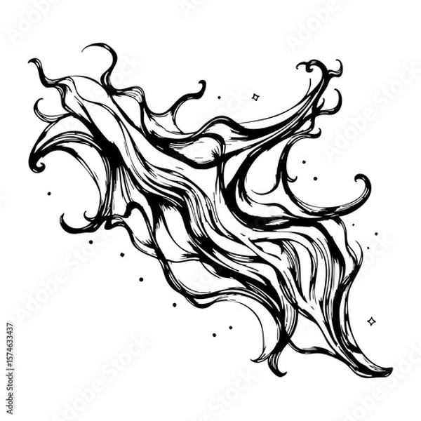 Obraz Hand drawn ink illustration of an abstract flowing organic shape with swirling lines and scattered speckles