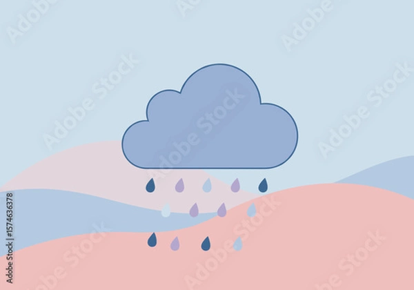 Fototapeta Simplified clouds and rain in pastel colors on soft background  