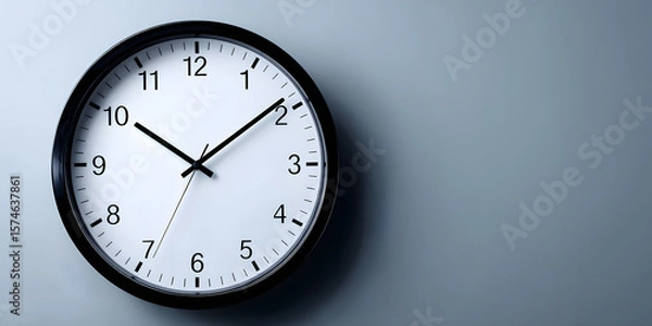 Fototapeta A wall clock displays the time at 10:10, featuring a clean and minimalist design against a gray background