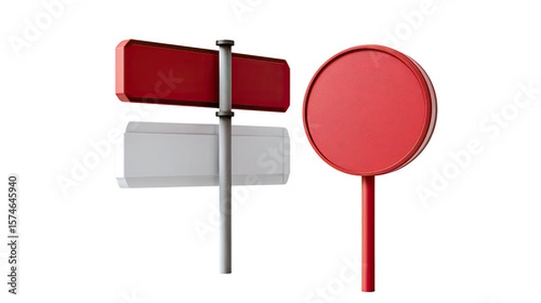 Obraz Signage Signals: A minimalist composition of urban signposts in stark reds and silvers. conveying messages with clarity.