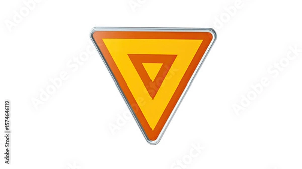 Obraz Yield Sign: A graphic depiction of a yellow and orange triangular yield sign, a universal symbol of traffic regulation and road safety. 
