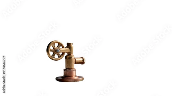 Obraz Antique Water Tap: An elegant vintage water tap, fashioned from bronze and copper, showcasing a unique wheel handle design, ideal for home decor and plumbing-themed projects.