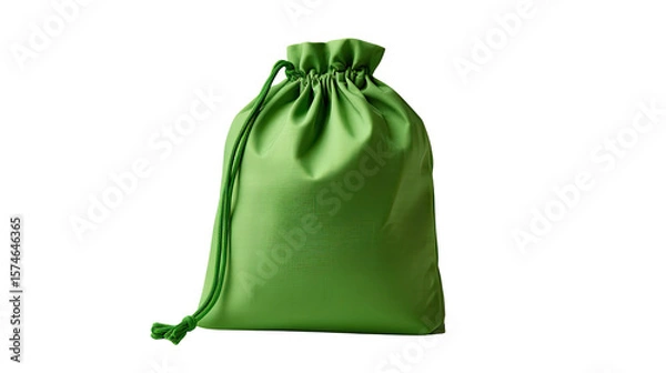 Obraz Green Drawstring Pouch: This image showcases a vivid green drawstring pouch, perfectly designed for gift-giving, storage, or adding a touch of eco-friendly packaging to your designs.