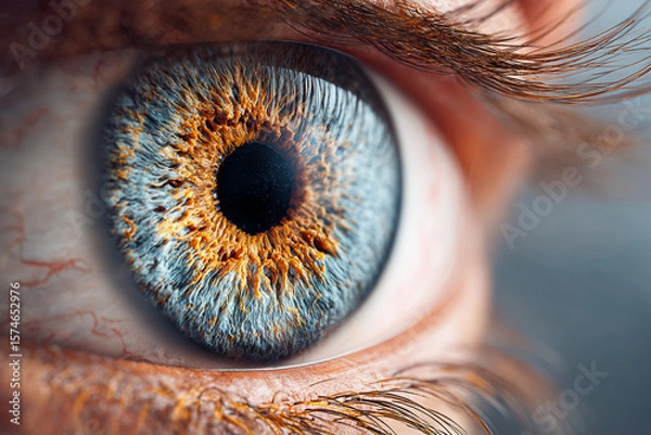 Obraz Eye macro shows intricate iris details. Captures vision, health, beauty. Use for medical, marketing, or design projects. Close-up, detail-oriented, unique.