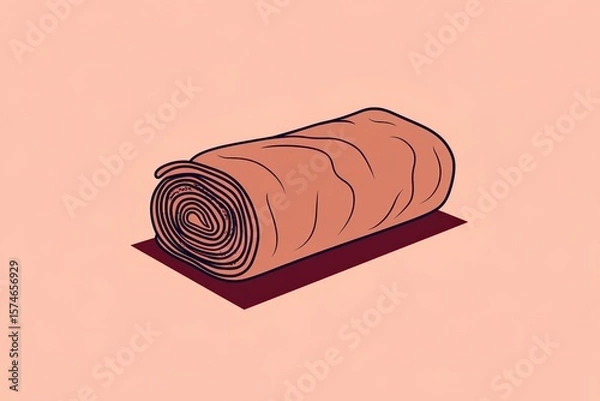 Fototapeta Flat illustration of a rolled dessert with a spiral pattern on a soft pink background, showcasing a sweet treat in a playful and artistic style.