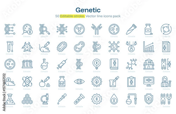 Obraz Genetic line icon pack. Genetic Stroke icon set. Editable Stroke icon