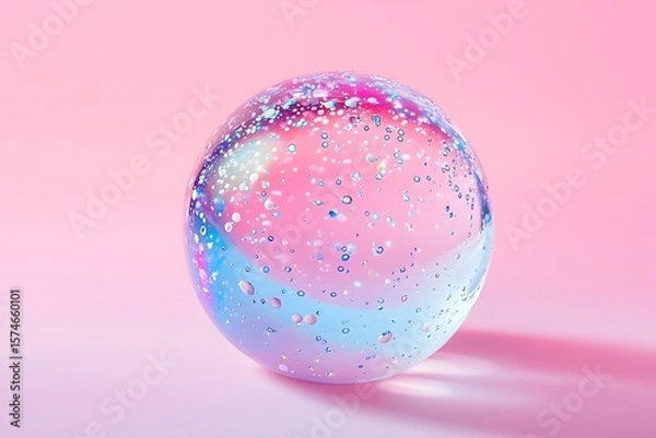 Fototapeta Colorful Water Bubble with Air Bubbles on Soft Pink Background