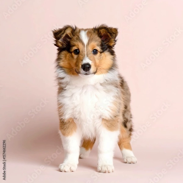 Fototapeta Adorables Cachorros de Collie Rough sobre Fondo Rosa Suave, Generated image