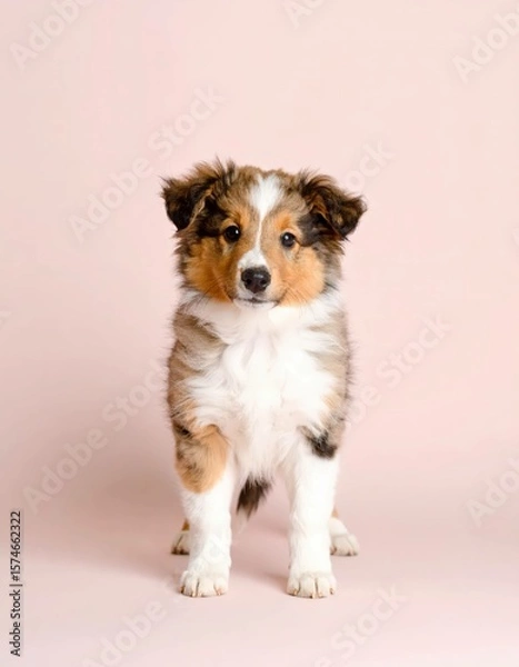 Fototapeta Adorables Cachorros de Collie Rough sobre Fondo Rosa Suave, Generated image