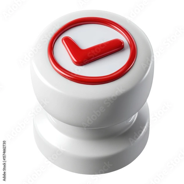 Fototapeta Positive red checkmark stamp symbol for approval and success. satisfying cutout object isolated on white background
