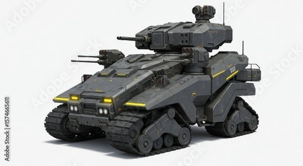 Obraz Futuristic Armored Combat Vehicle: A 3D Model of a Modern Military Tank